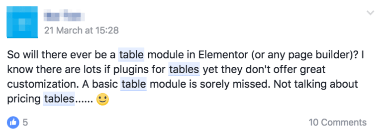 elementor table element comment 768x273 1 - Revisão e Tutorial 2021 Do Construtor De Páginas Elementor